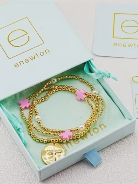 eNewton Jewelry - Enewton Gold Beaded Wrap Bracelet with Pink Cross Accents